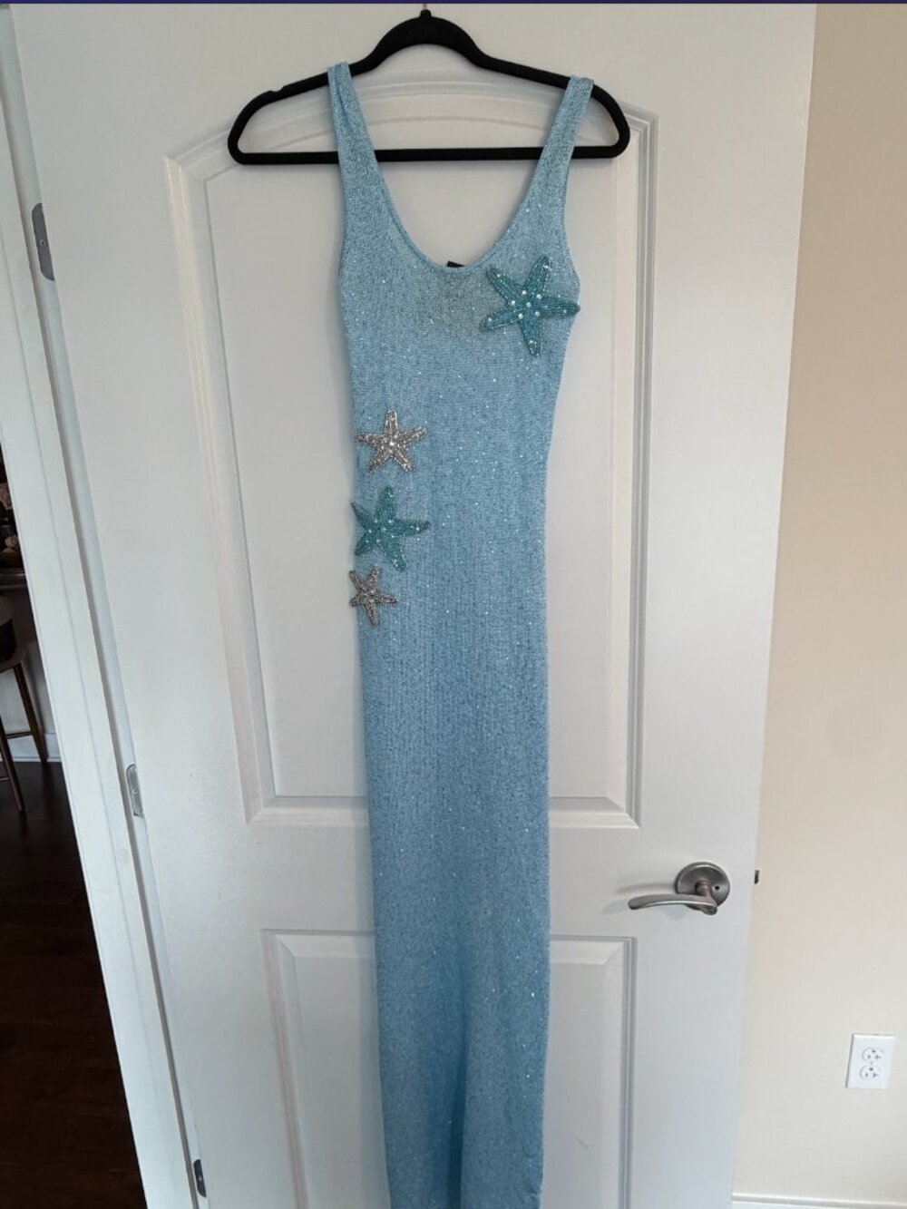 White Fox Marine Mist Sequin Knit Maxi Dress Blue- Size XS